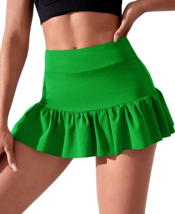 Women Stretchy Flared Ruffle Layered Mini Tennis Skater Skirts with Short
