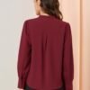 Women's Mandarin Collar Office Top Long Sleeve Button Down Shirt