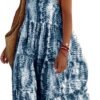 Women Summer Dresses 2024 Spaghetti Strap Scoop Neck Floral Maxi Dress Flowy Boho Long Sundress with Pockets