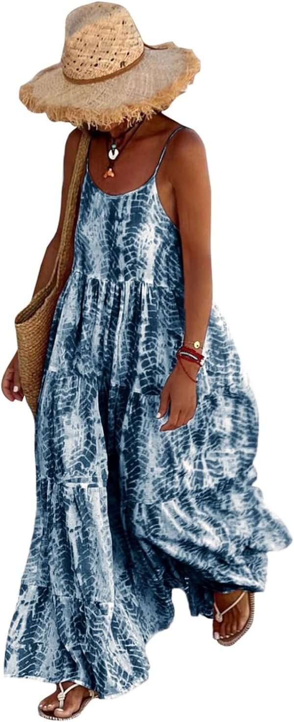 Women Summer Dresses 2024 Spaghetti Strap Scoop Neck Floral Maxi Dress Flowy Boho Long Sundress with Pockets