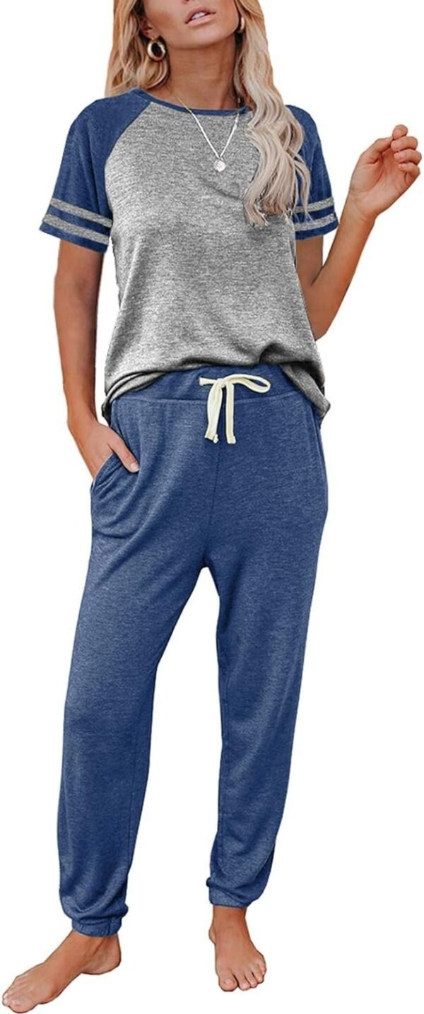 Lounge Sets For Women Two Piece Outfits Loungewear Short Sleeve Crewneck Jogger Pajama Set and Sweatpants Tracksuit