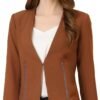 Women's Crop Collarless Blazers Suit Zip Decor Work Office Jackets Blazer
