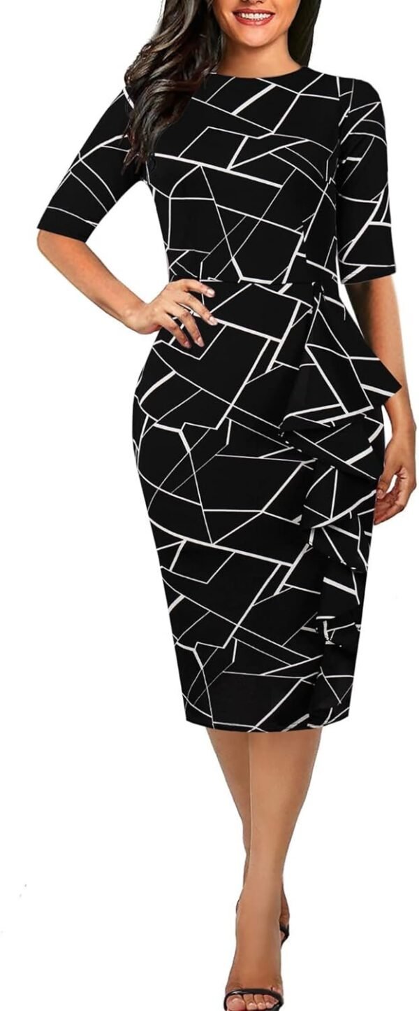 Women's Vintage Short Sleeve Polka Dot Falbala Fold Slim Fit Pencil Dress