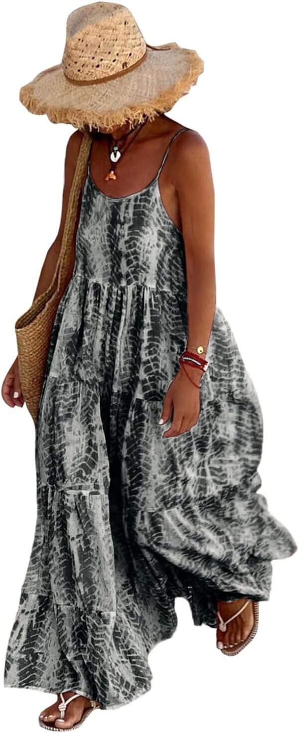 Women Summer Dresses 2024 Spaghetti Strap Scoop Neck Floral Maxi Dress Flowy Boho Long Sundress with Pockets