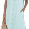 Womens Dress Summer Casual Short Sleeve Button Down Shirt Dress Beach Cover Up Dress with Pockets