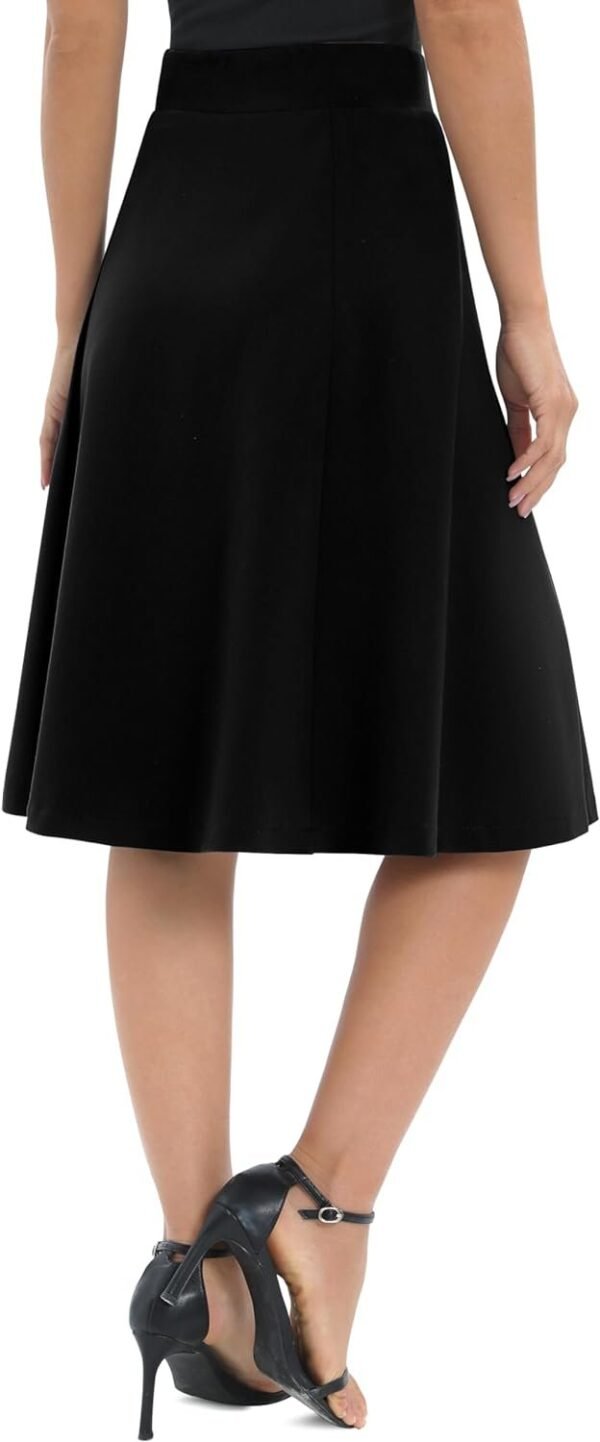 Women's A-Line Elastic High Waist Flare Work Midi Knee Length Stretchy Skirt