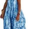 Women Summer Dresses 2024 Spaghetti Strap Scoop Neck Floral Maxi Dress Flowy Boho Long Sundress with Pockets