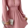 Women's Long Lantern Sleeve Mock Neck Cut Out Dress Elegant A Line Short Dresses