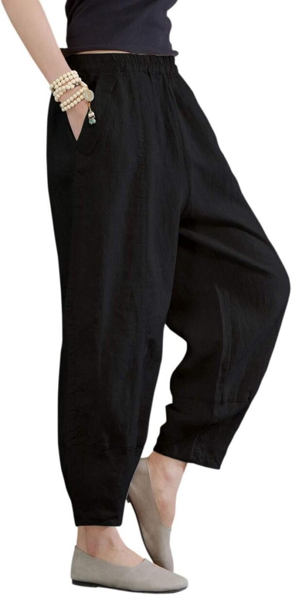 612Ect-Wb1L._AC_SL1400.jpg Women's 100% Linen Pants Relax Fit Lantern Cropped TaperedPants Trousers with Elastic Waist