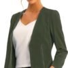 Women's Crop Collarless Blazers Suit Zip Decor Work Office Jackets Blazer