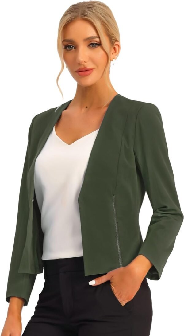 Women's Crop Collarless Blazers Suit Zip Decor Work Office Jackets Blazer