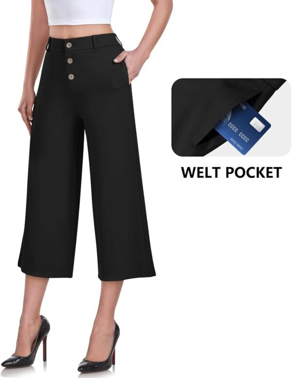 612uK1CjpzL._AC_SL1500.jpg RIMLESS 7 Wide Leg Pants for Women Fashion Twill Cropped Trousers Business Casual Dress Pants Stretch Capris Work Slacks