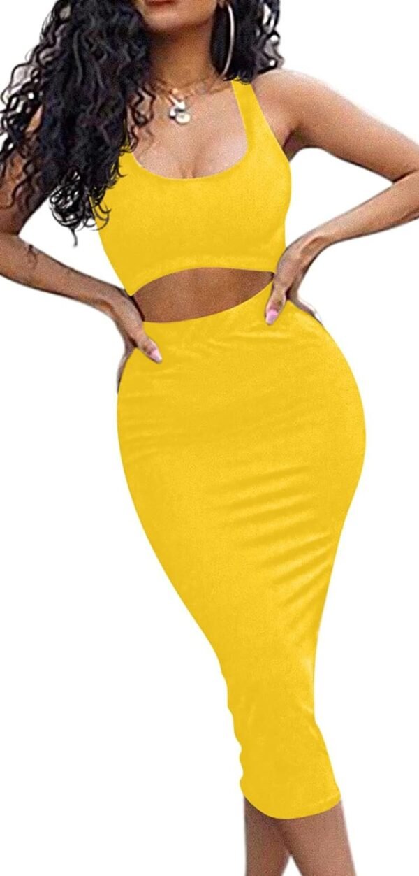 Women's Sexy Summer Outfits Bodycon Tank Top Midi Skirt 2 Piece Dress