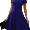 Women's Elegant Vintage Summer Sweetheart Neck Short Sleeve Casual Work Party Business A-Line Dress 163