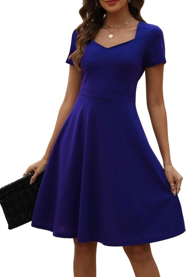 Women's Elegant Vintage Summer Sweetheart Neck Short Sleeve Casual Work Party Business A-Line Dress 163