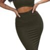 Women's Sexy Summer Outfits Bodycon Tank Top Midi Skirt 2 Piece Dress