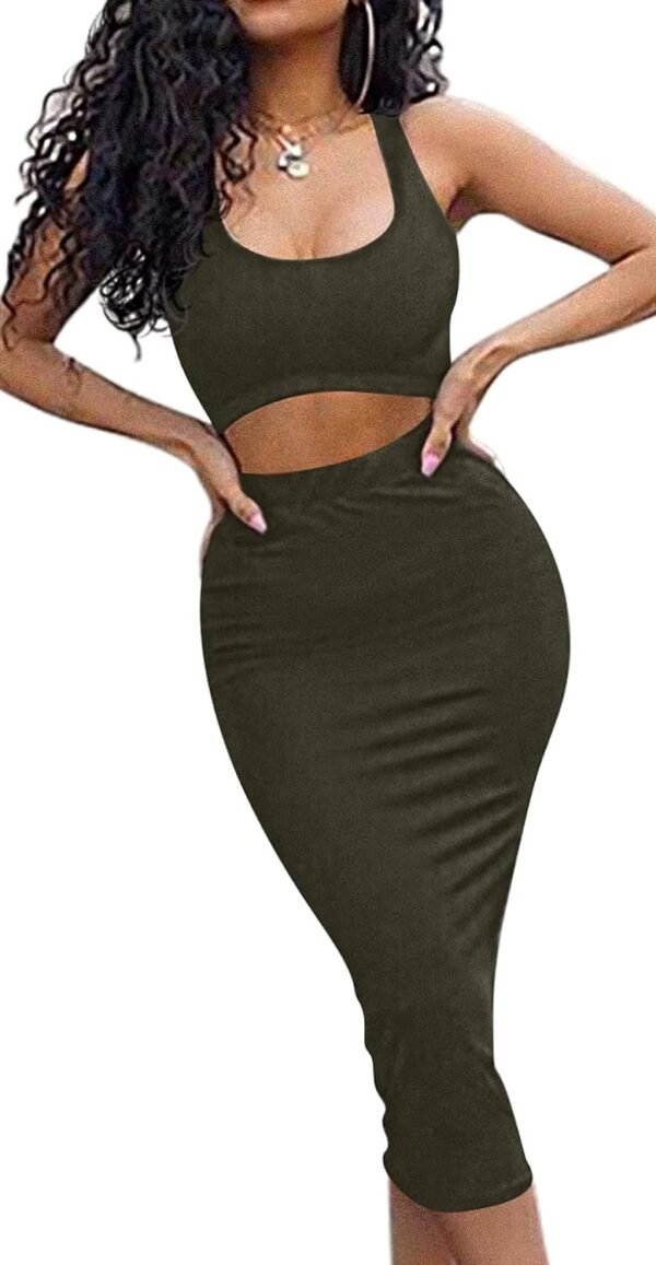 Women's Sexy Summer Outfits Bodycon Tank Top Midi Skirt 2 Piece Dress