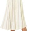 Women High Elastic Waist Pleated Midi Long Skirt Swing A-line Skirts