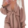 Rompers for Women Dressy Spring Summer Tie Knot Front Sexy V Neck Jumpsuits