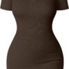 Women's Mini Dresses Sexy Ribbed Short Sleeve Tummy Control Bodycon Mini Dress