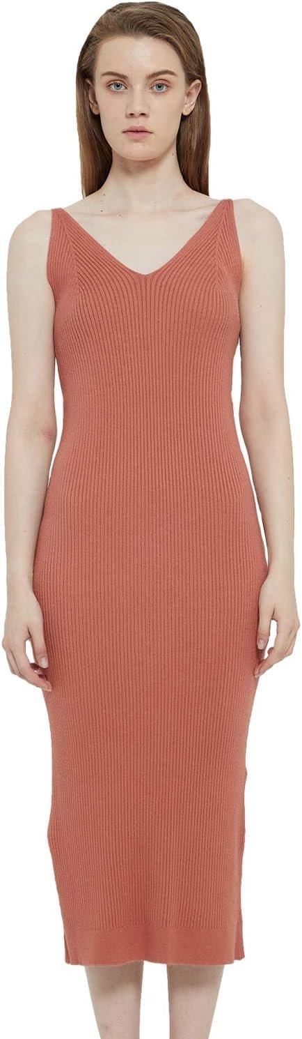 Women's Sleeveless Sweater Dress Knit Slim V Neck Bodycon Midi Stretchable Elasticity Slim Fits