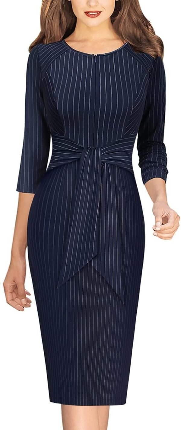 Womens Front Zipper Tie Waist Slim Work Business Office Bodycon Pencil Dress