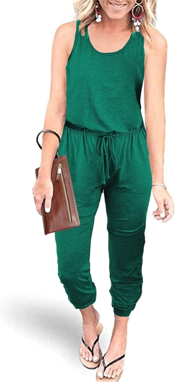 Womens Sleeveless Drawstring Elastic Waist Loose Jumpsuits