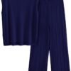 Womens Pullover Tops And Wide Leg Pants Casual Sweater Set