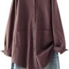 Women's Linen Shirts Button Down Long Tunic Tops Plus Size Blouse with Pockets