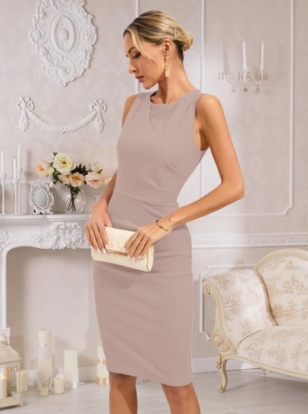 Womens Crew Neck Sleeveless Ruched Bodycon Sheath Work Cocktail Party Pencil Dresses