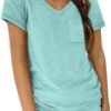 Womens T Shirts Short Sleeve V Neck Tops with Pockets Summer Fashion Trendy Soft Casual Comfy Outfits Clothes 2024
