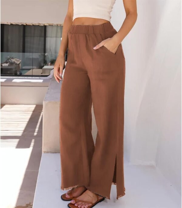 Womens Wide Leg Linen Pants Summer Beach Palazzo Lounge Trousers Casual Fashion Plus Size Vacation Clothes for Women