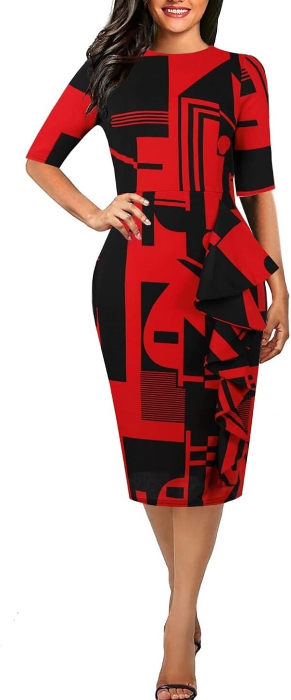 Women's Vintage Short Sleeve Polka Dot Falbala Fold Slim Fit Pencil Dress