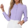 Women's Mandarin Collar Office Top Long Sleeve Button Down Shirt