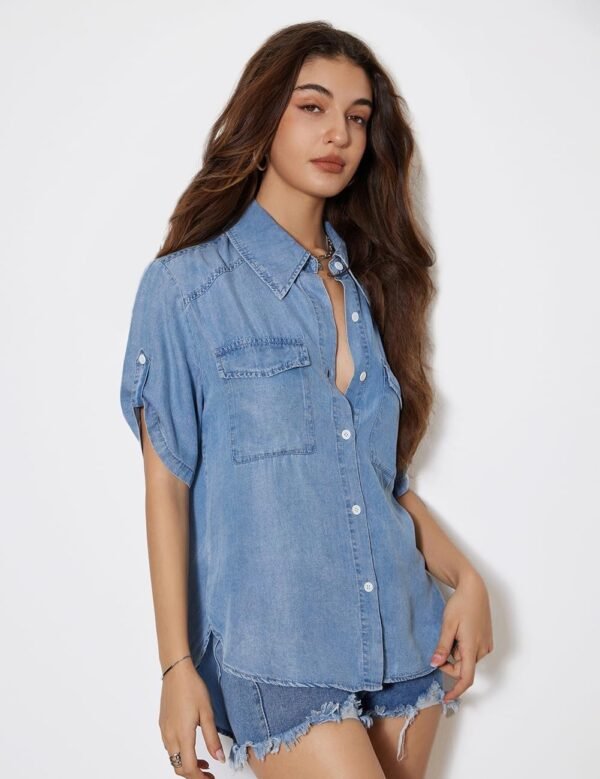 617VYqm9DdL._AC_SL1300.jpg Shirts for Women Button Down Tops Spring Fashion Blouses Short Sleeve Loose Fit Jeans Shacket