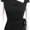 Women's Retro 1950s Cap Sleeve Knee-Length Sheath Slim Business Casual Party Ruched Bodycon Faux Wrap Dress