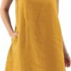 Women's Linen Sleeveless Shift Dress with Pockets Crew Neck Casual Tank Dress