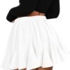Women's Pleated Skater Skirt with Pockets High Waisted Ruffles Flared Mini Short Skirts