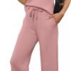 Two Piece Sets for Women Summer Outfits Lounge Sets Mock Neck Tops Wide Leg Crop Pants Vacation Travel Outfits