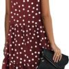 Women Sleeveless Dresses Casual Polka Dot Summer Tank Dress, Burgundy, Large