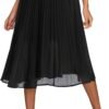 Women's Elastic High Wasit Pleated Skirt Woven Casual Midi Swing Skirt