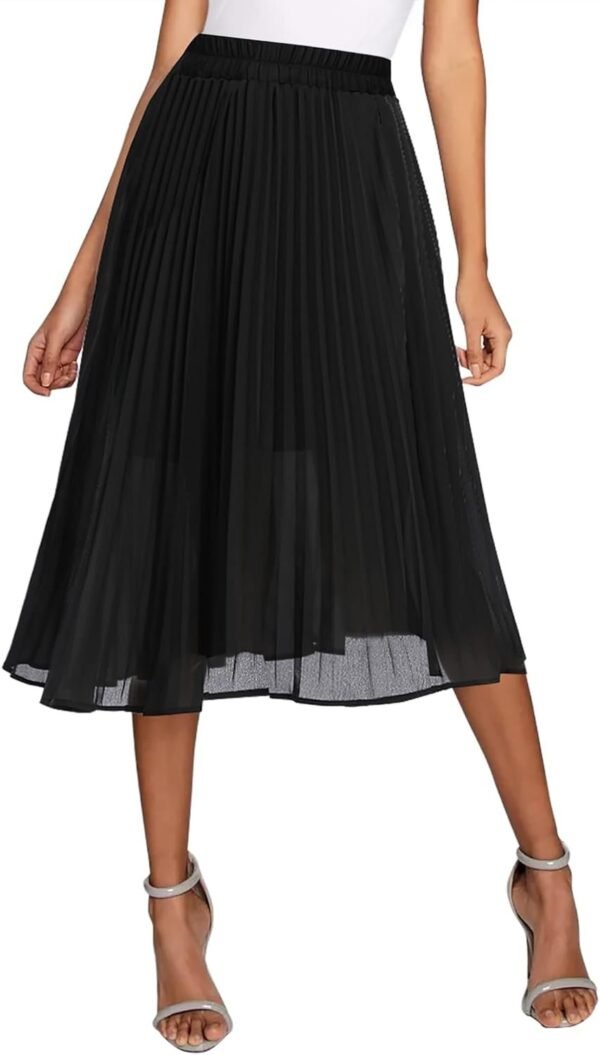 Women's Elastic High Wasit Pleated Skirt Woven Casual Midi Swing Skirt