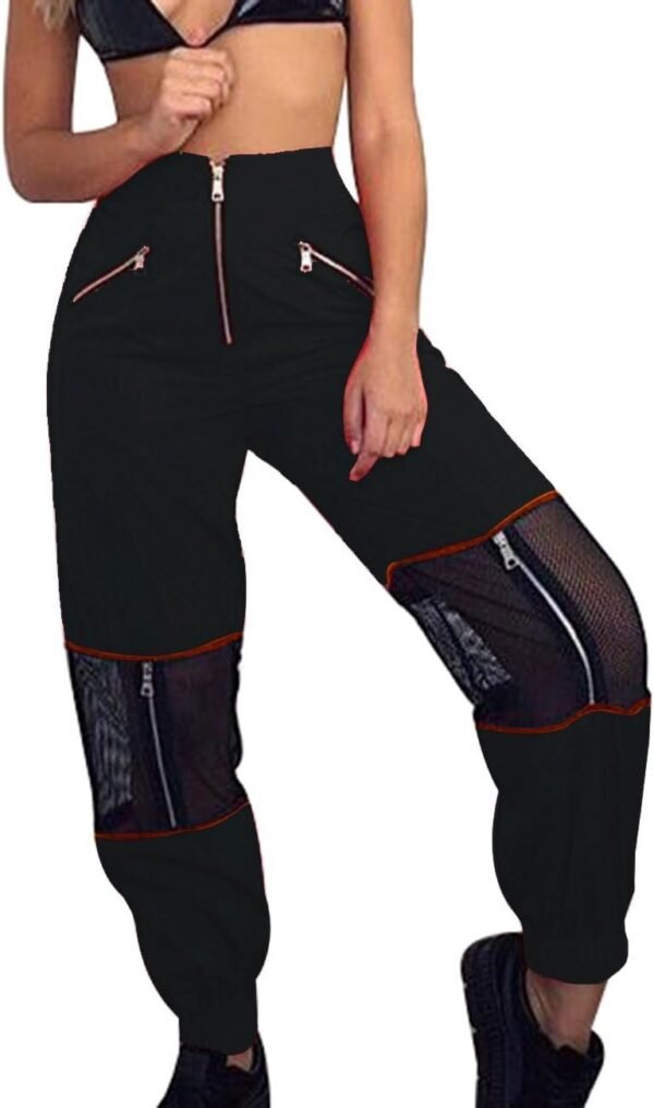 Women Mesh Stitching Jogger Pants Relax Fit Fashion Hiphop Dance Trouser