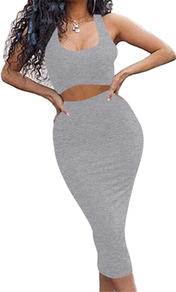 Women's Sexy Summer Outfits Bodycon Tank Top Midi Skirt 2 Piece Dress