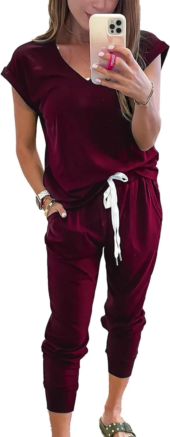 Womens V Neck Short Sleeve Top And Long Pants