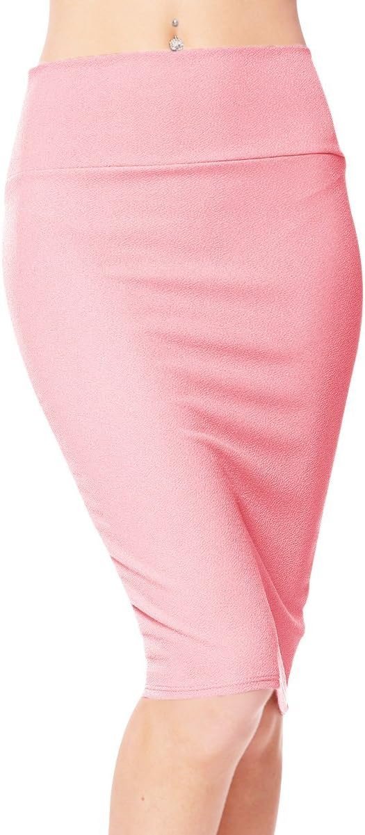 Women's Elastic Waist Stretch Bodycon Midi Pencil Skirt