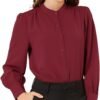 Women's Mandarin Collar Office Top Long Sleeve Button Down Shirt