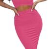 Women's Sexy Summer Outfits Bodycon Tank Top Midi Skirt 2 Piece Dress