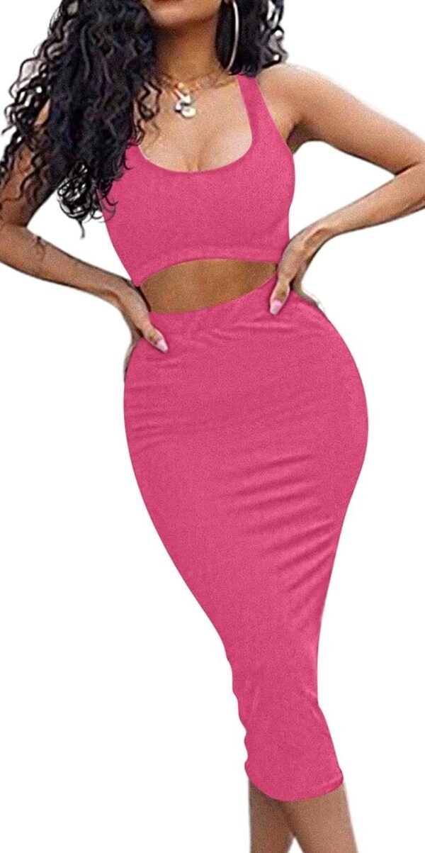 Women's Sexy Summer Outfits Bodycon Tank Top Midi Skirt 2 Piece Dress