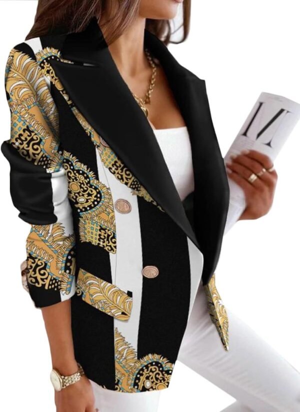 61C-Au3mhdL._AC_SL1500.jpg Women's Casual Blazer with Front Opening, Long Sleeves, Double-Breasted Design, Vintage Printed Plaid, Slim Fit Women's Blazer